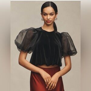 NWT! Maeve Elegant Black Velvet Puff Sleeve Top